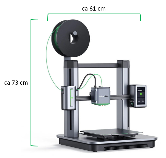 Ankermake M5 Abmessungen Höhe 73 Breite 61 bei Filament oben